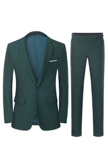Menns mørkegrønne 2-delte hakkede lapel slim fit bryllupsdrakter